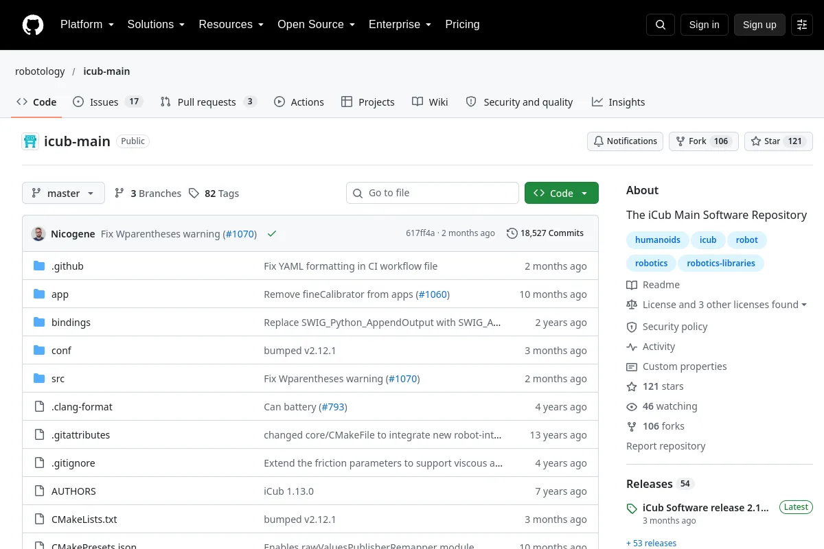icub main · robotology website or repository screenshot