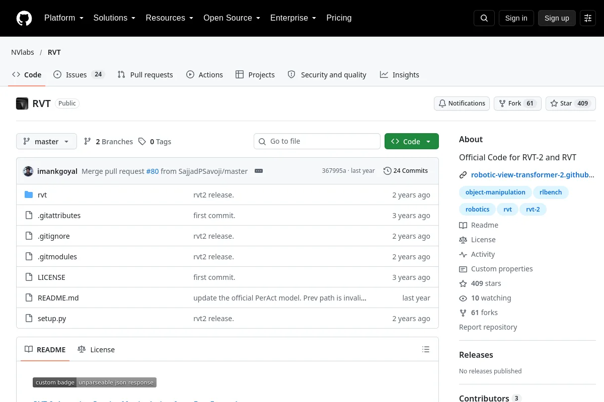 RVT · NVlabs website or repository screenshot