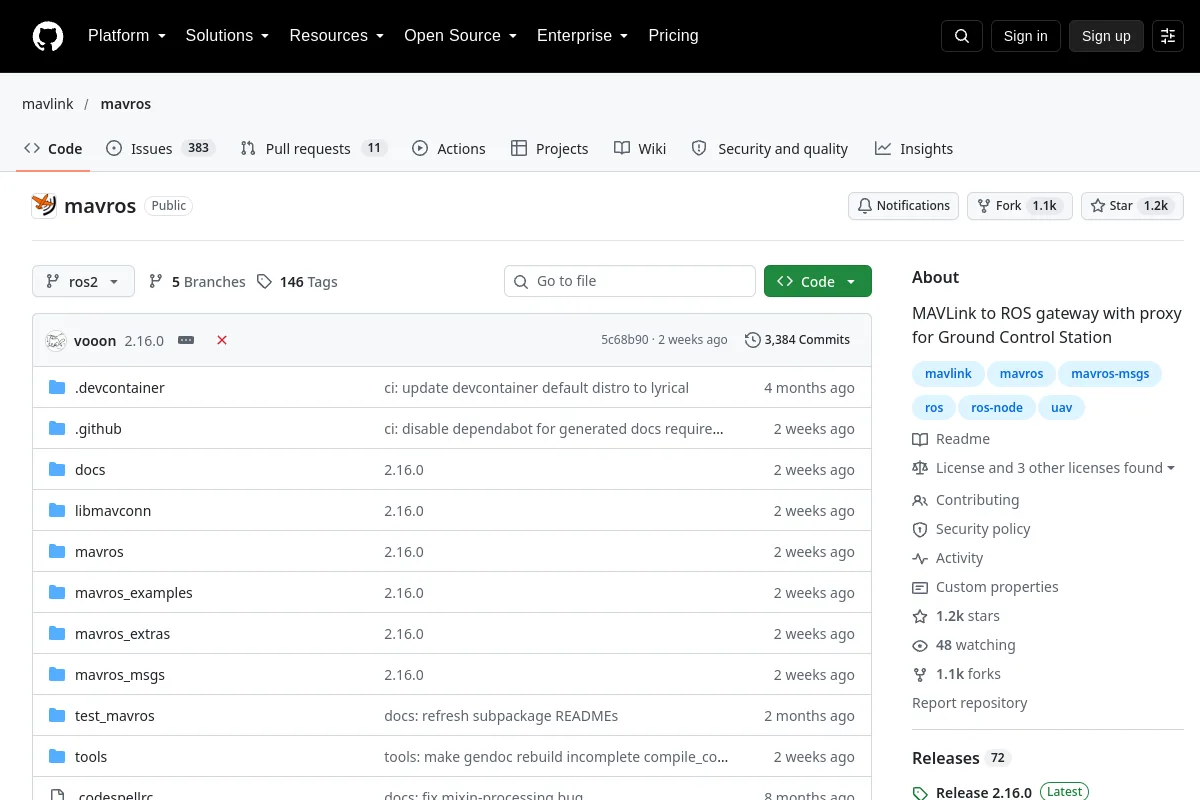 mavros · mavlink resource page screenshot