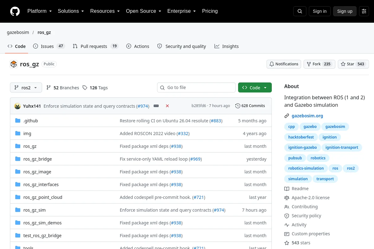 ros_gz · gazebosim resource page screenshot