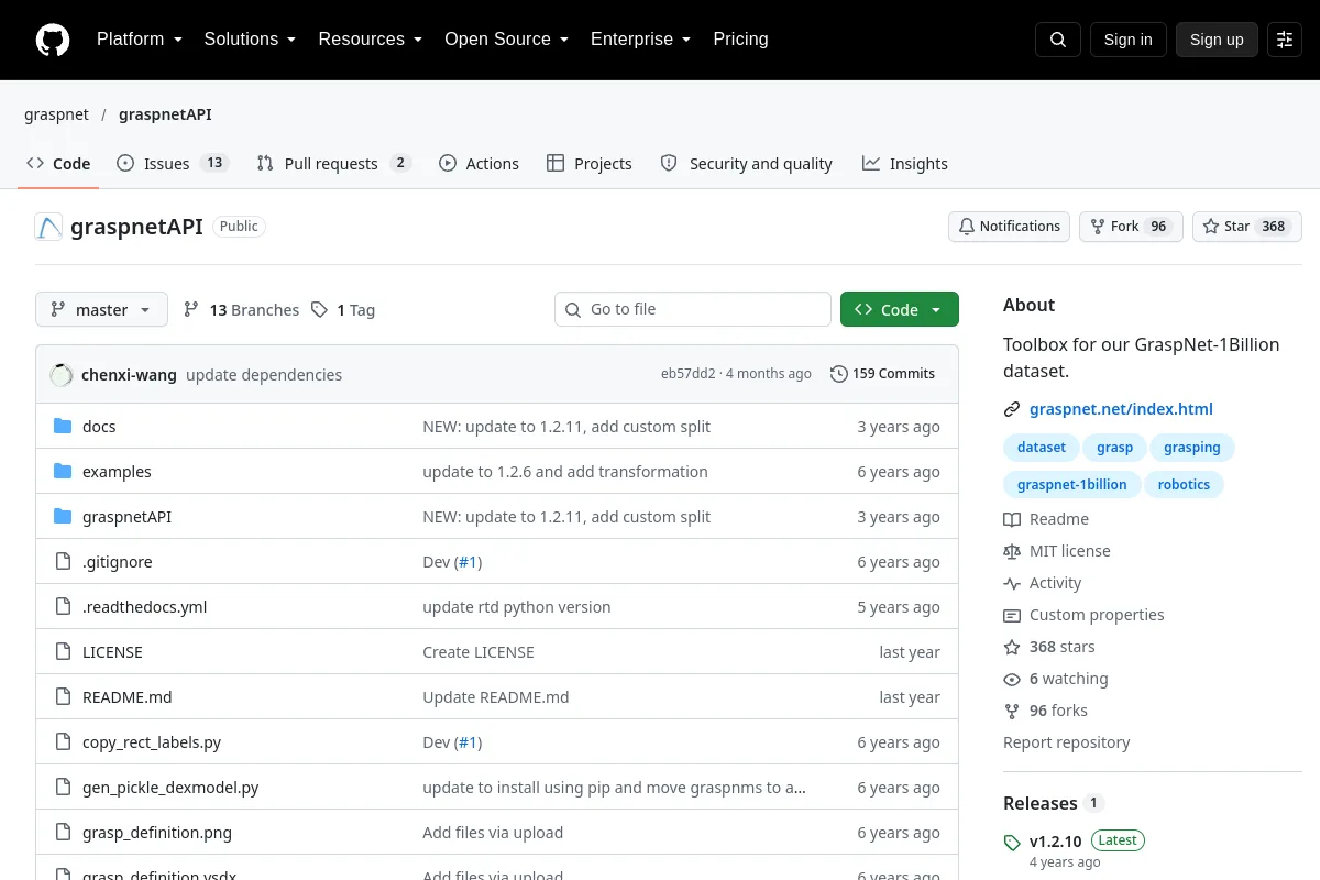 graspnetAPI · graspnet website or repository screenshot