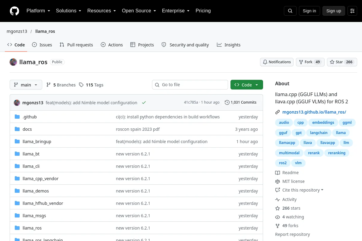 llama ros · mgonzs13 website or repository screenshot