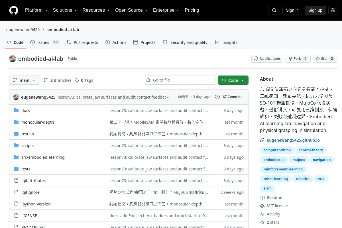 embodied ai lab · eugenewang5425 website or repository screenshot