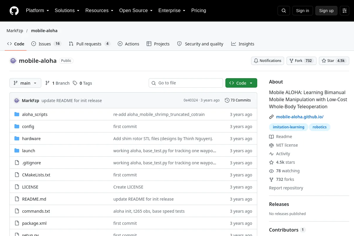 mobile aloha · MarkFzp website or repository screenshot