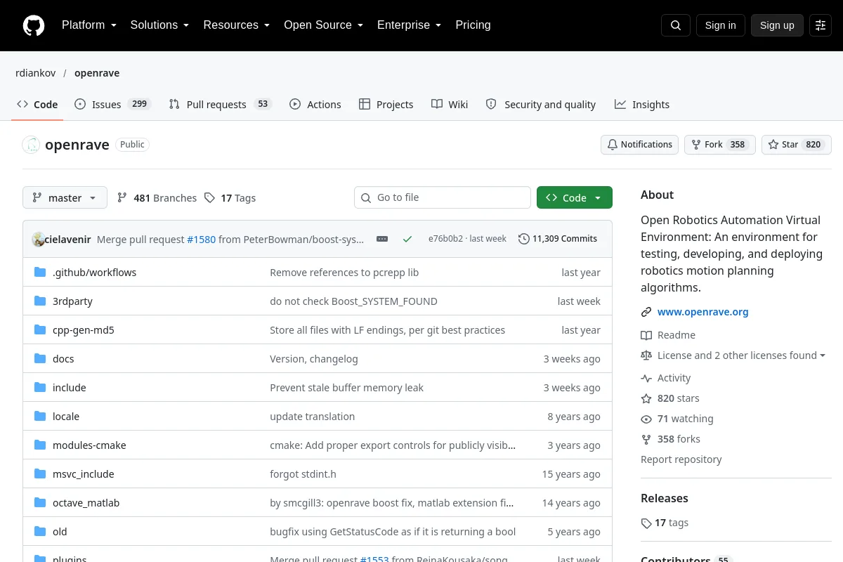 openrave · rdiankov website or repository screenshot