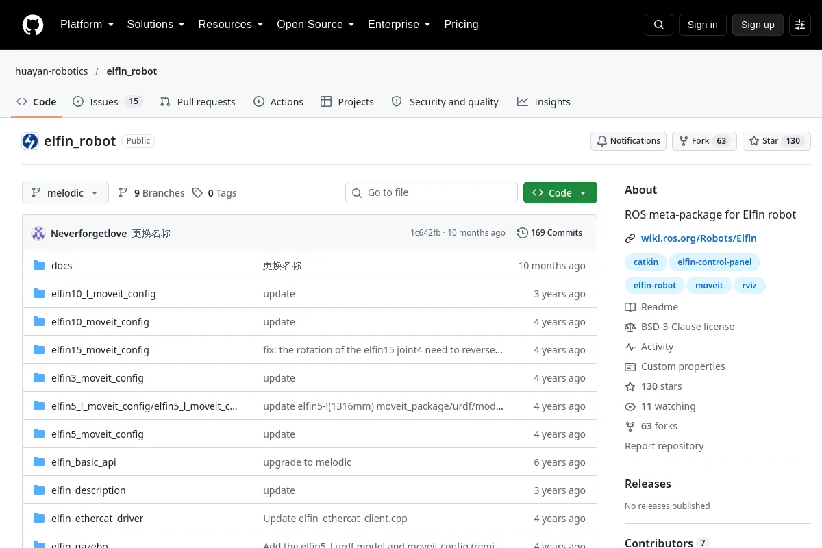 elfin_robot · huayan-robotics website or repository screenshot