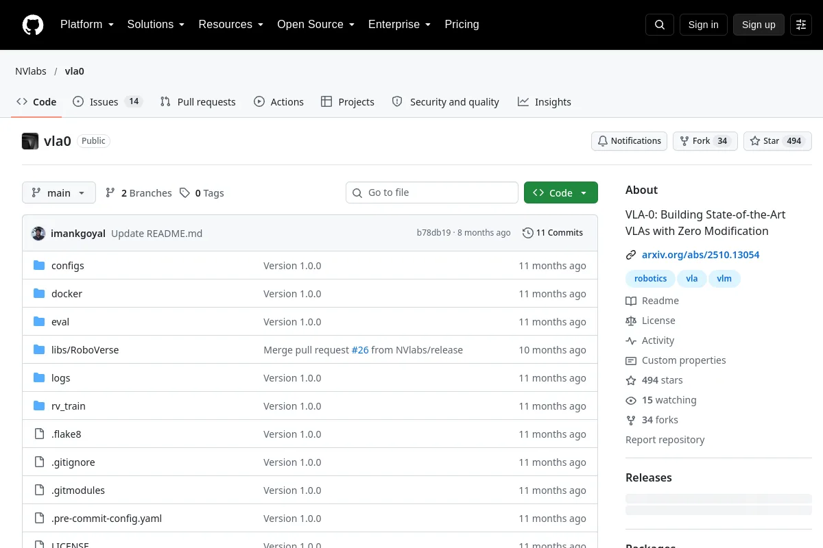 vla0 · NVlabs website or repository screenshot