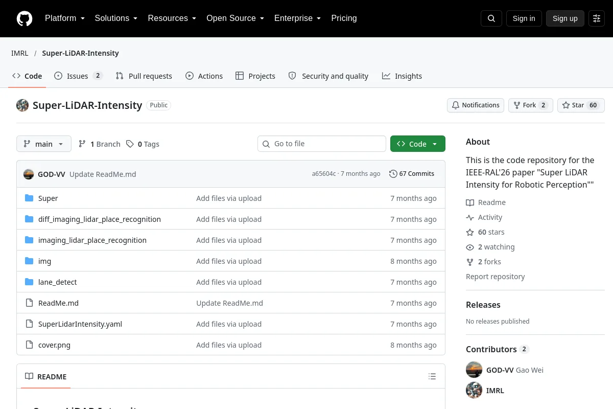 Super-LiDAR-Intensity · IMRL resource page screenshot