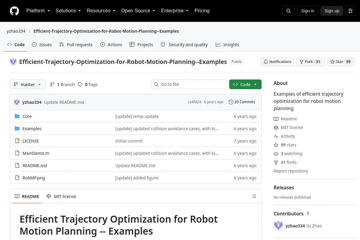 Efficient-Trajectory-Optimization-for-Robot-Motion-Planning--Examples · yzhao334 resource page screenshot