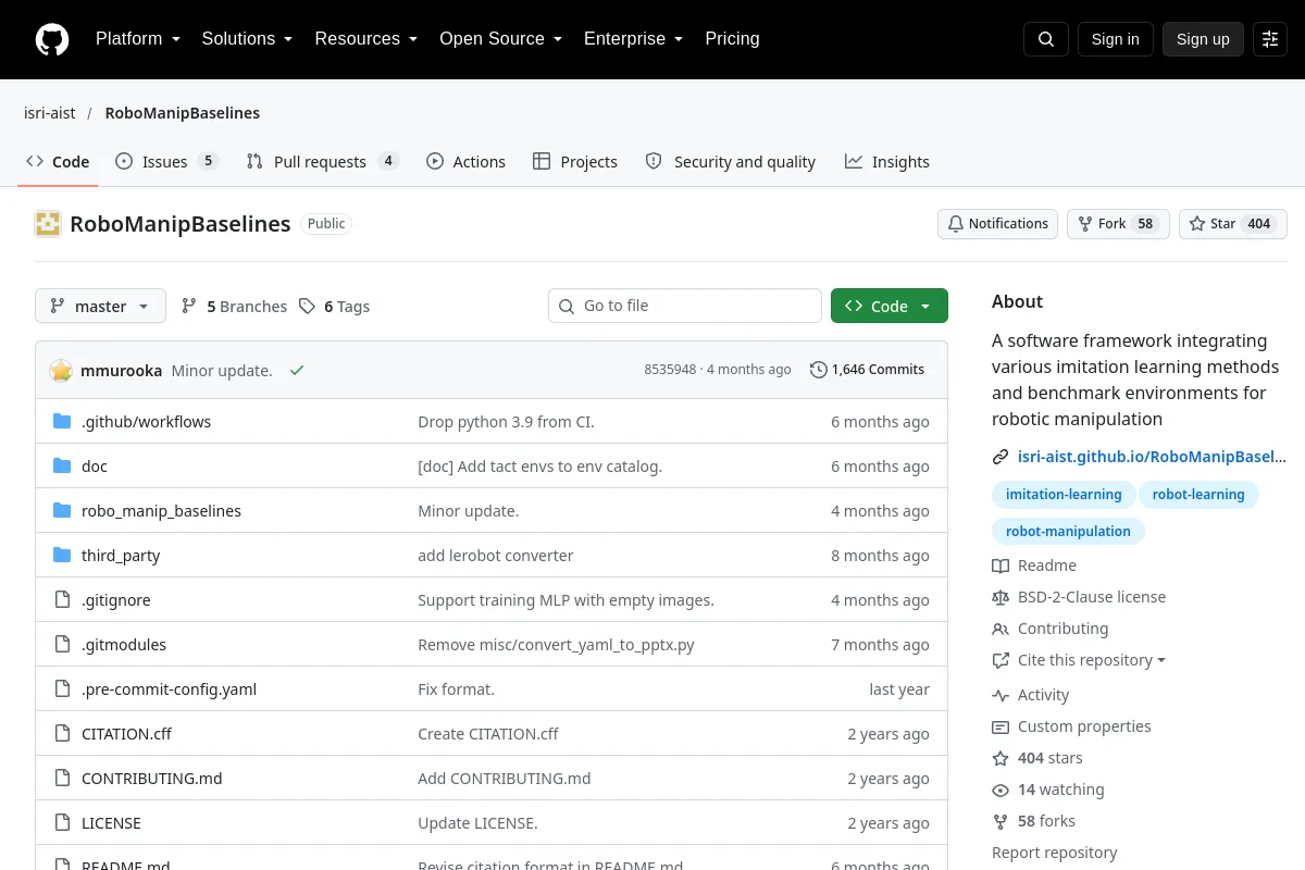 RoboManipBaselines · isri-aist website or repository screenshot