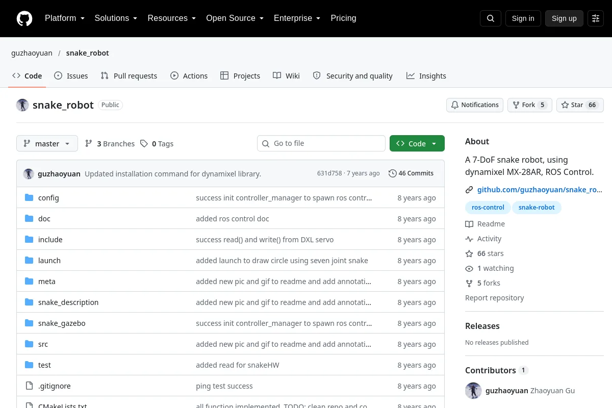 snake_robot · guzhaoyuan website or repository screenshot