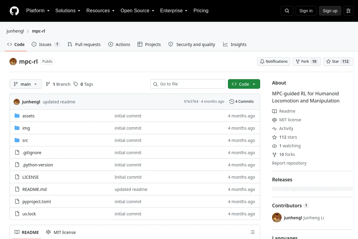 mpc-rl · junhengl resource page screenshot