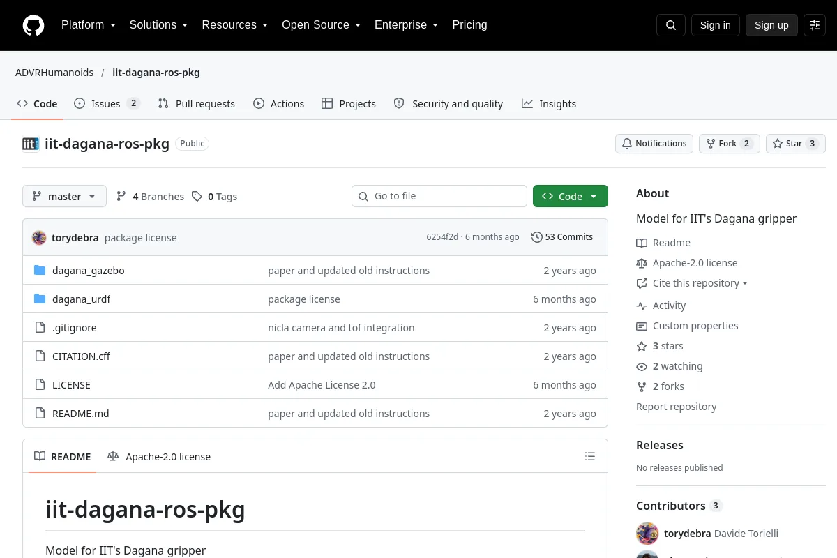 iit dagana ros pkg · ADVRHumanoids resource page screenshot