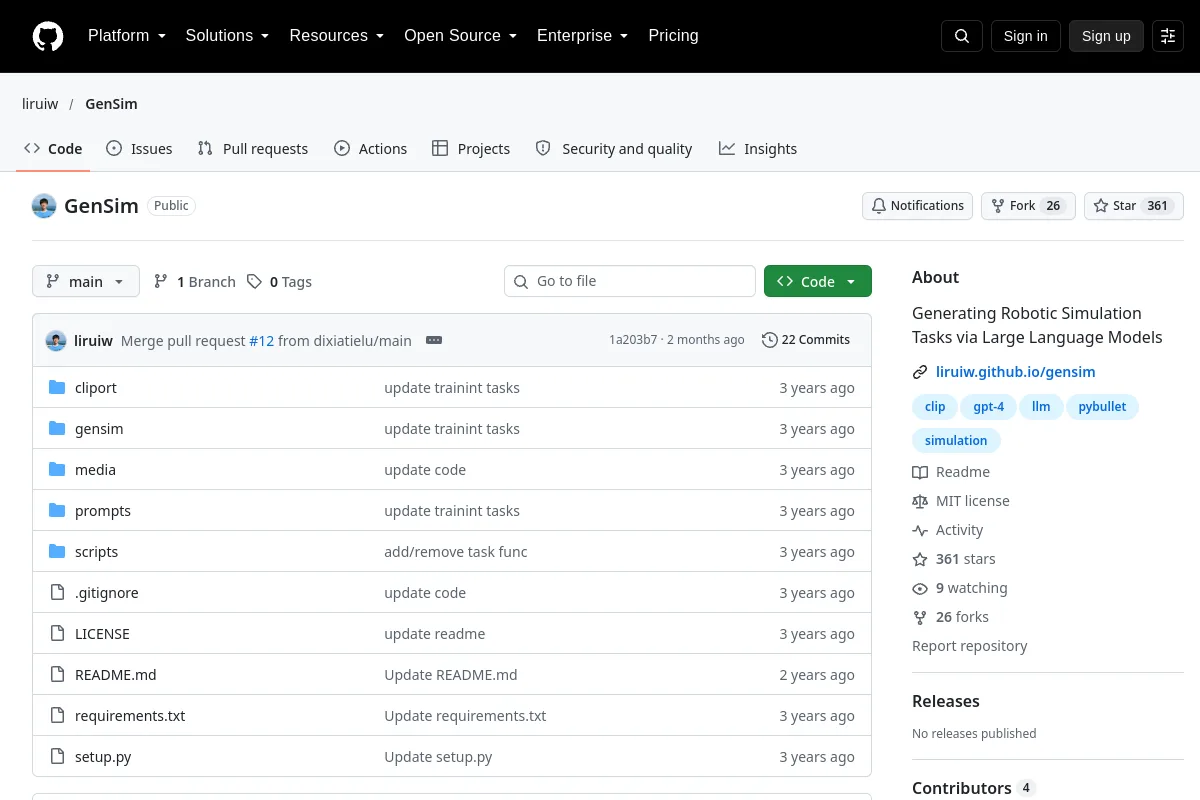GenSim · liruiw resource page screenshot