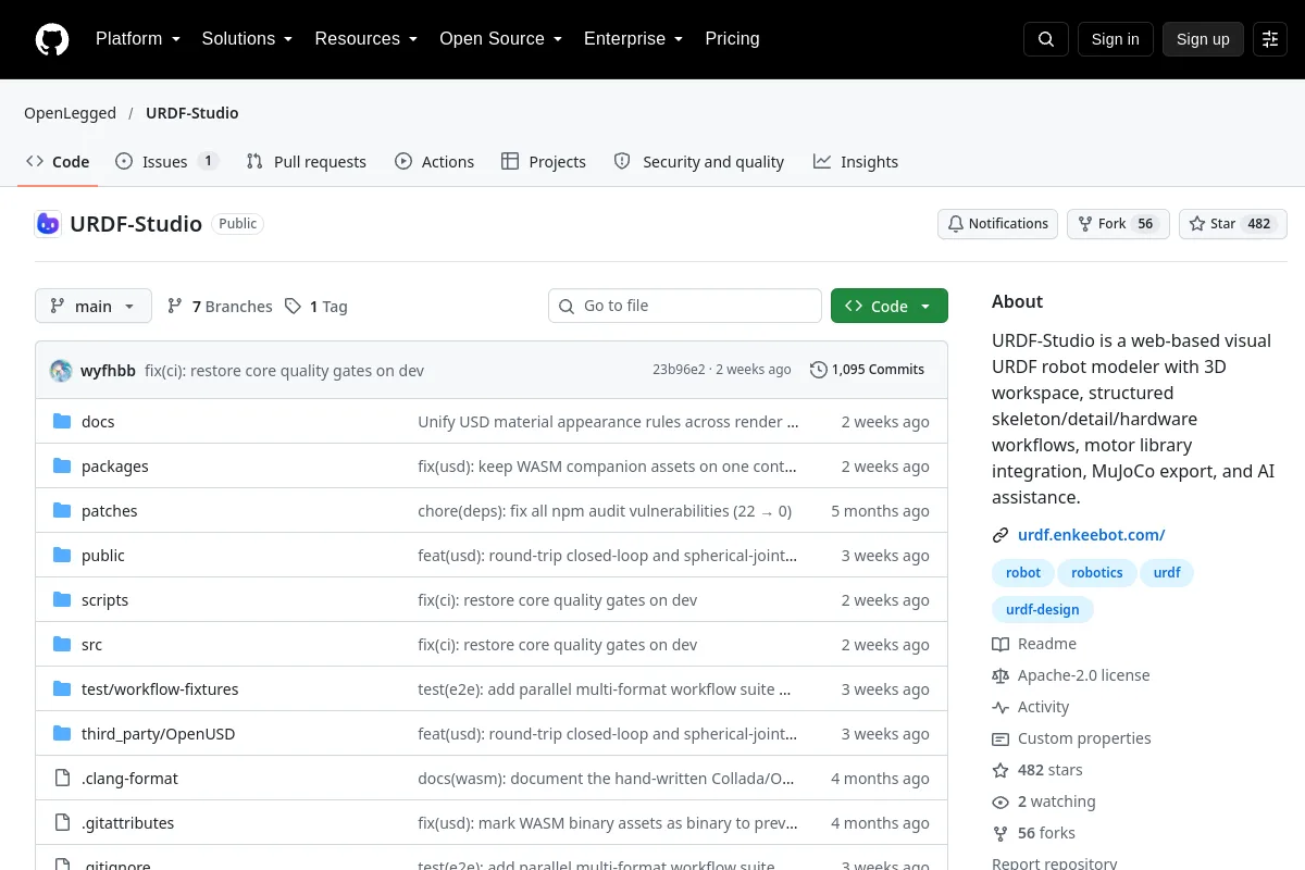 URDF Studio · OpenLegged resource page screenshot