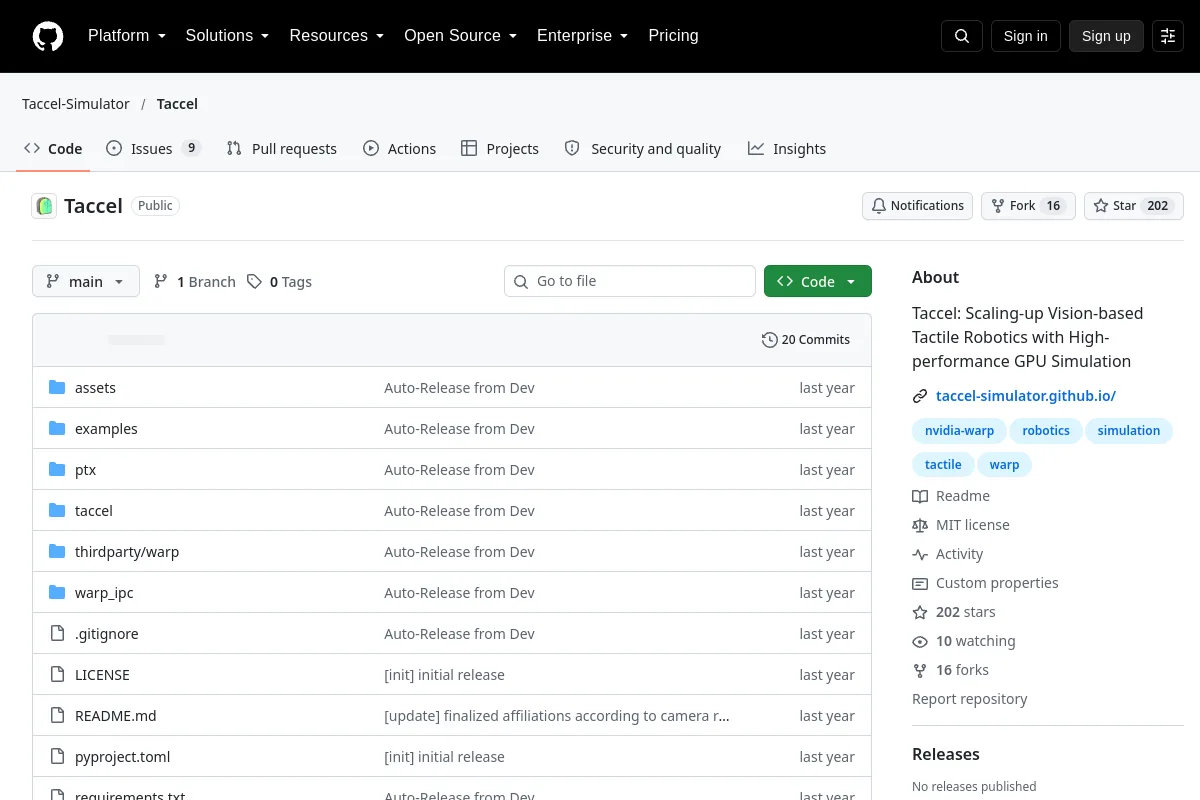 Taccel · Taccel-Simulator resource page screenshot