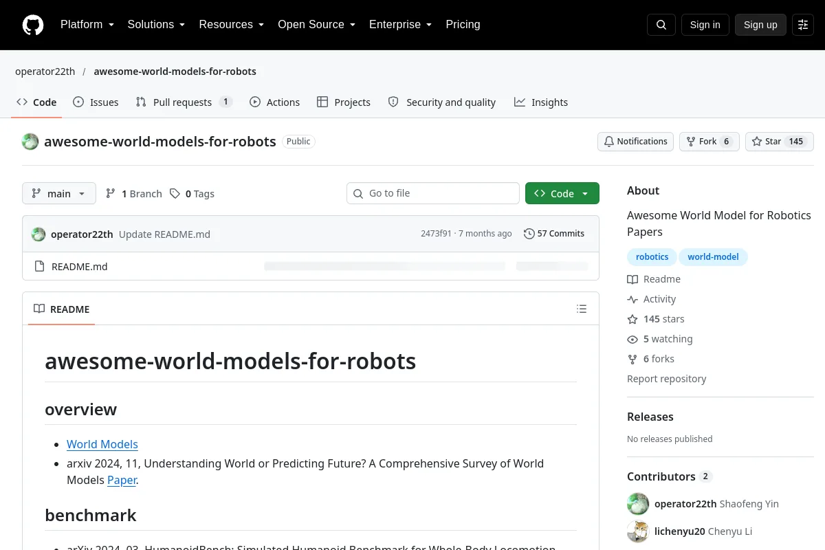 awesome-world-models-for-robots · operator22th resource page screenshot