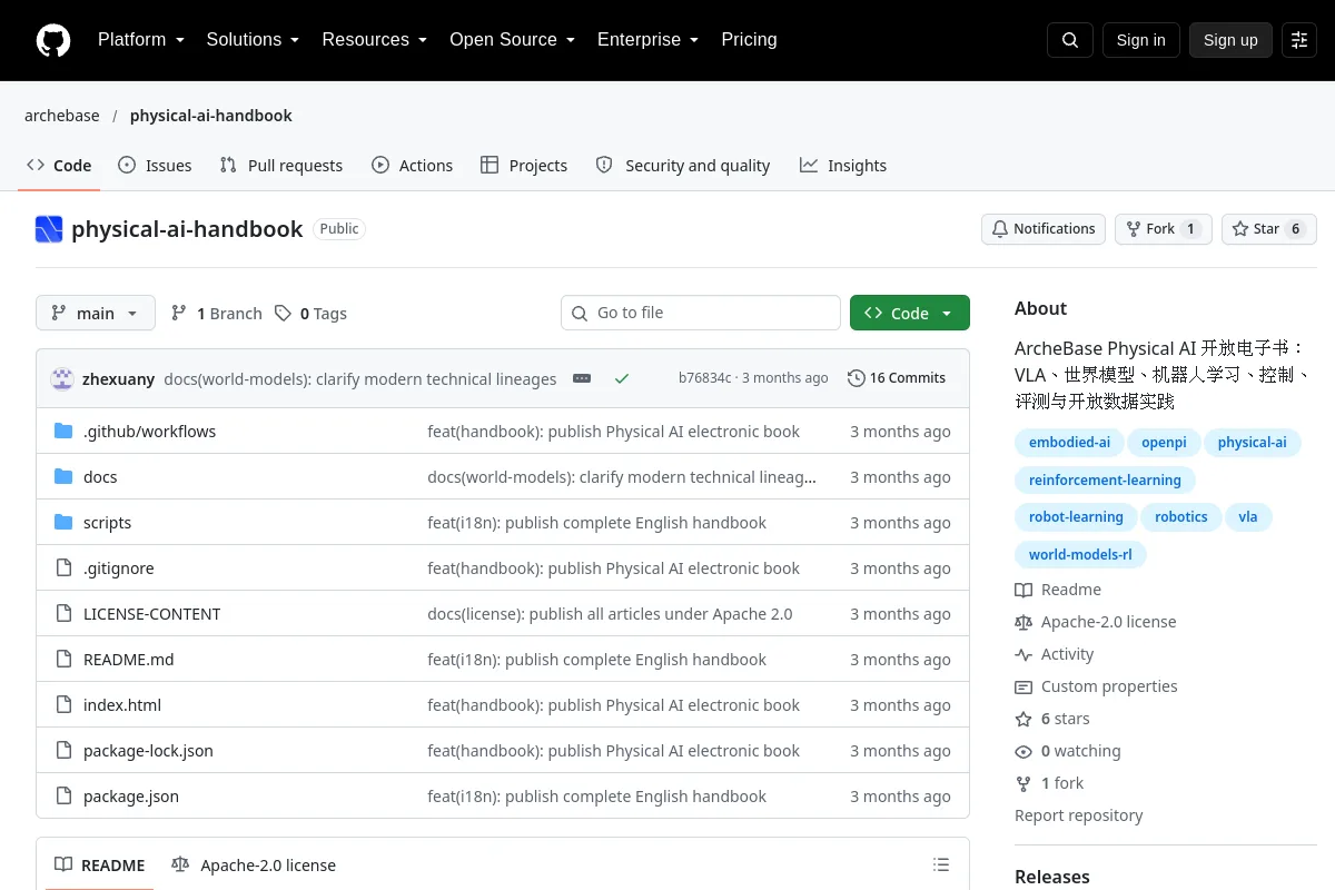 physical ai handbook · archebase website or repository screenshot