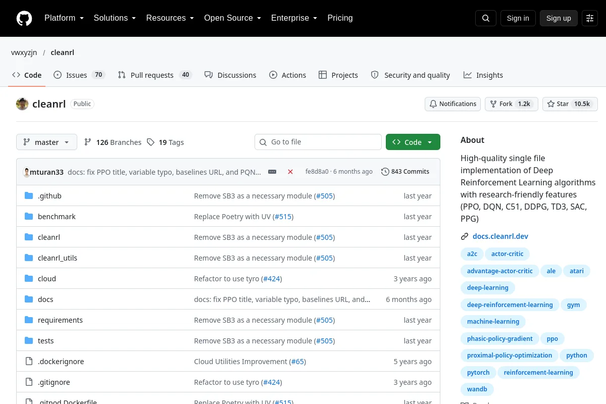 cleanrl · vwxyzjn website or repository screenshot