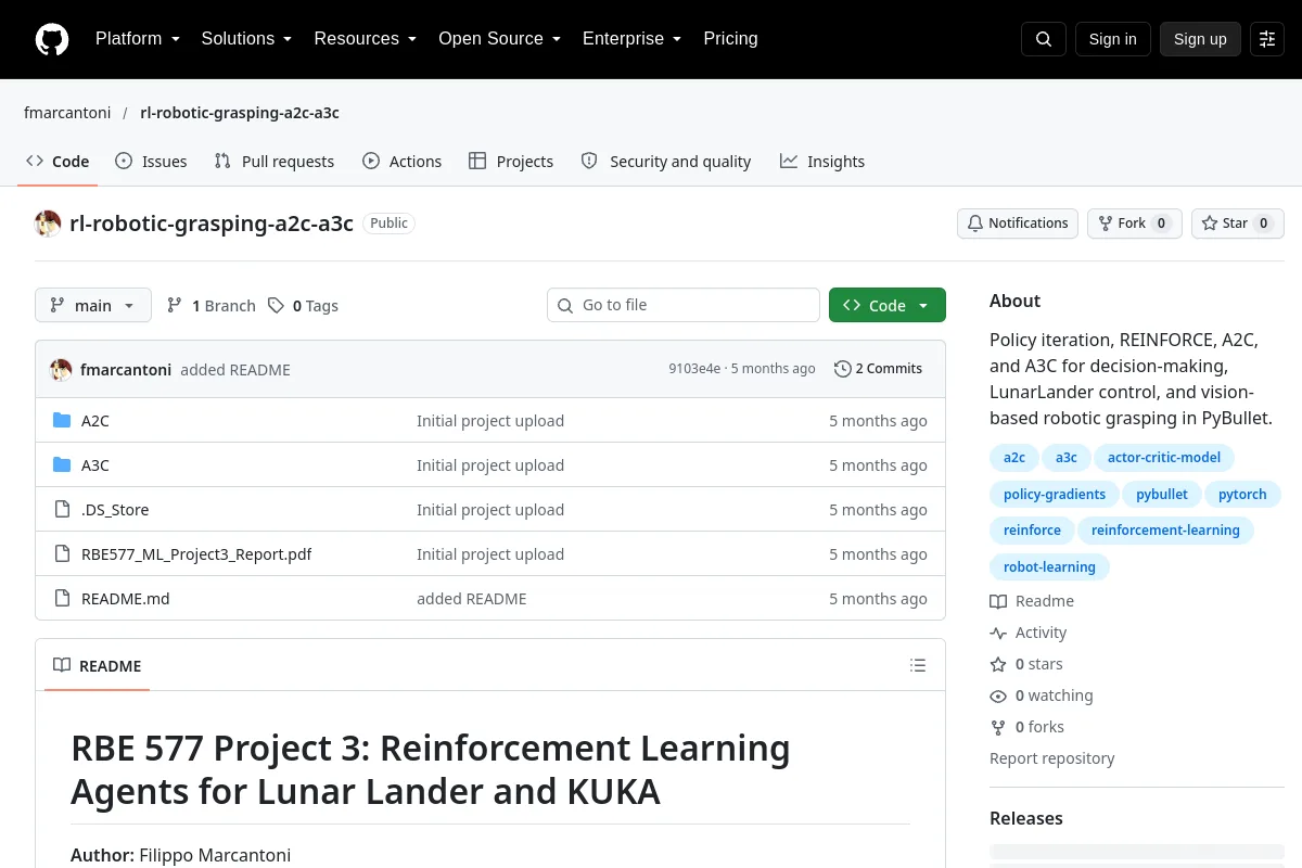 rl robotic grasping a2c a3c · fmarcantoni website or repository screenshot