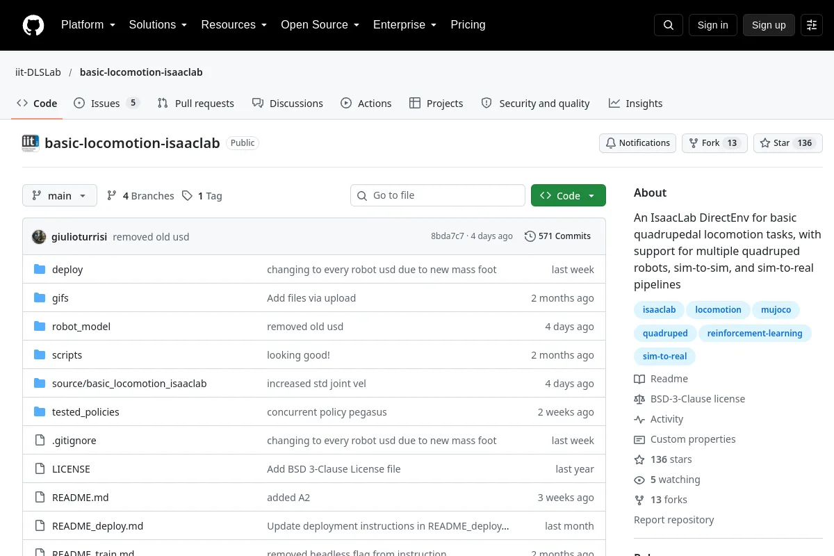 basic-locomotion-isaaclab · iit-DLSLab website or repository screenshot