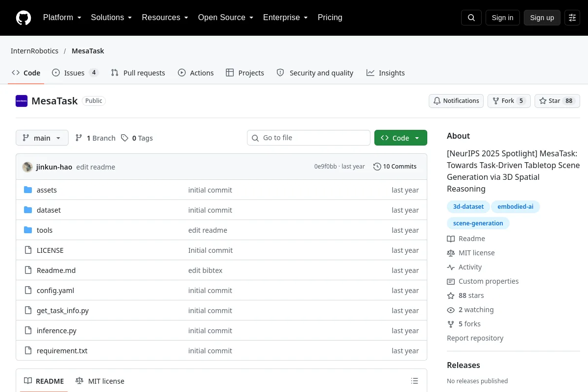 MesaTask · InternRobotics resource page screenshot
