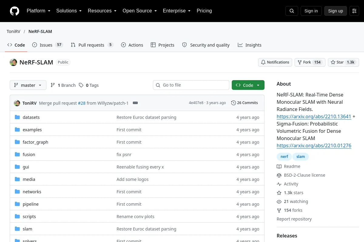 NeRF-SLAM · ToniRV resource page screenshot