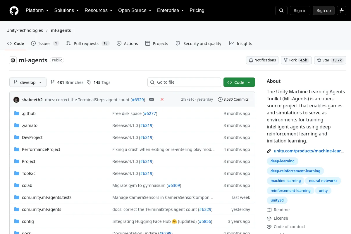 ml agents · Unity-Technologies website or repository screenshot