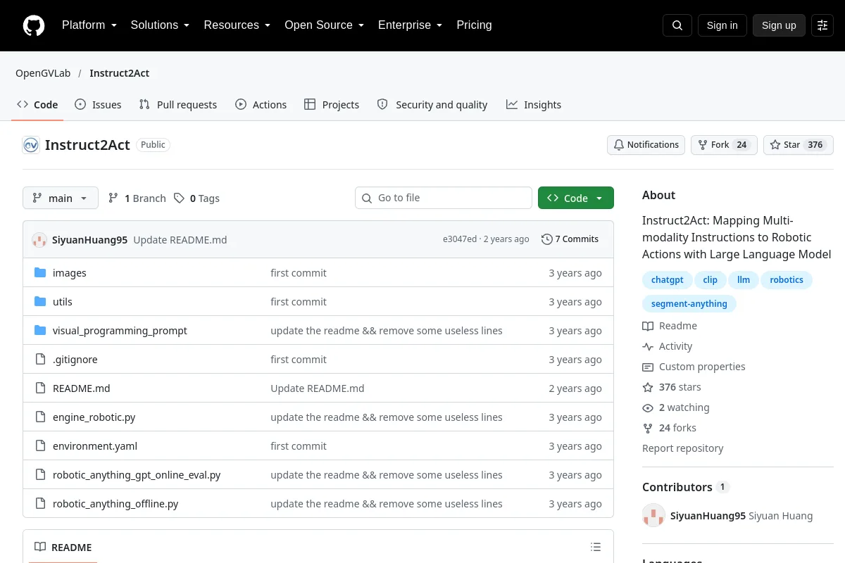 Instruct2Act · OpenGVLab website or repository screenshot