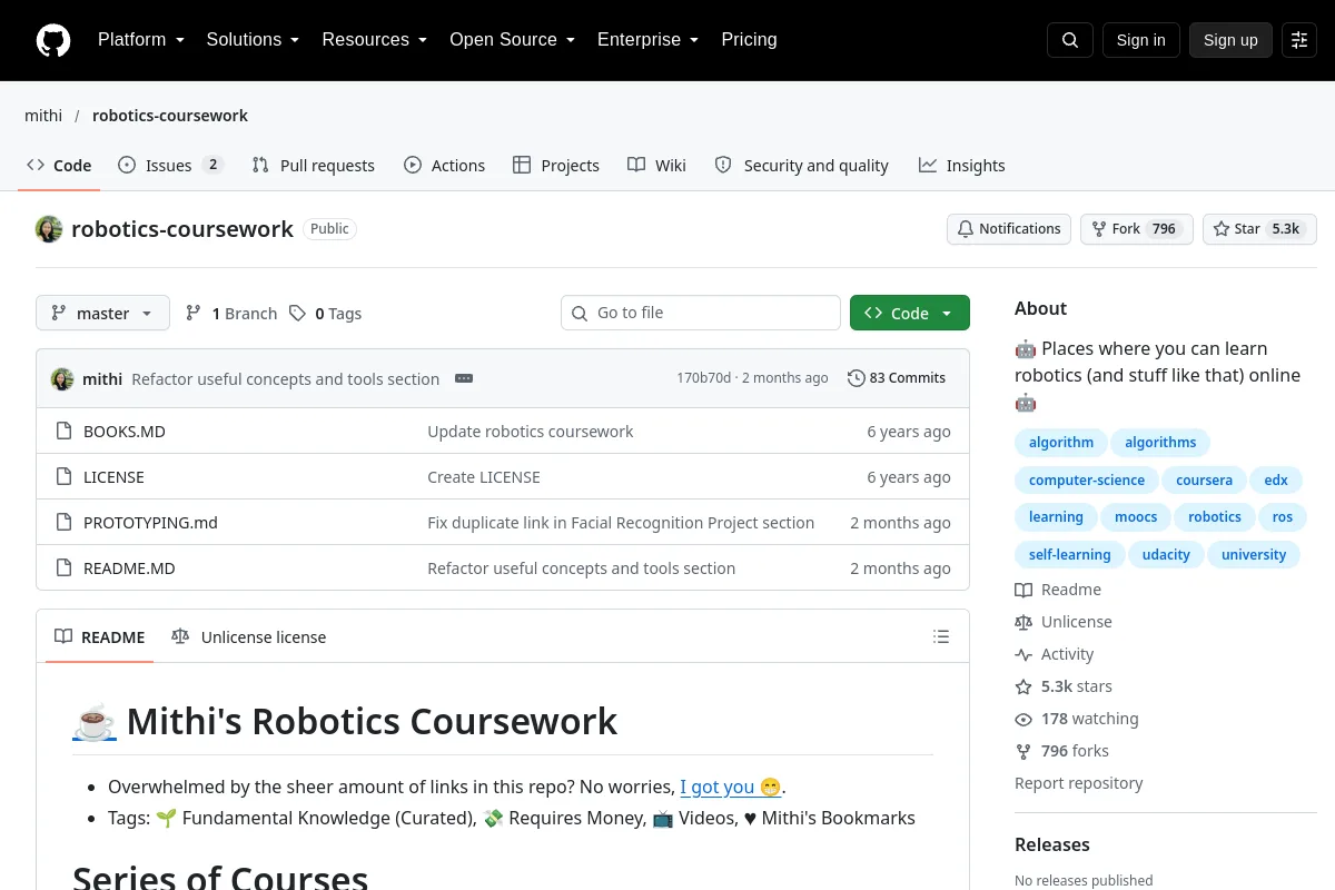 robotics coursework · mithi website or repository screenshot