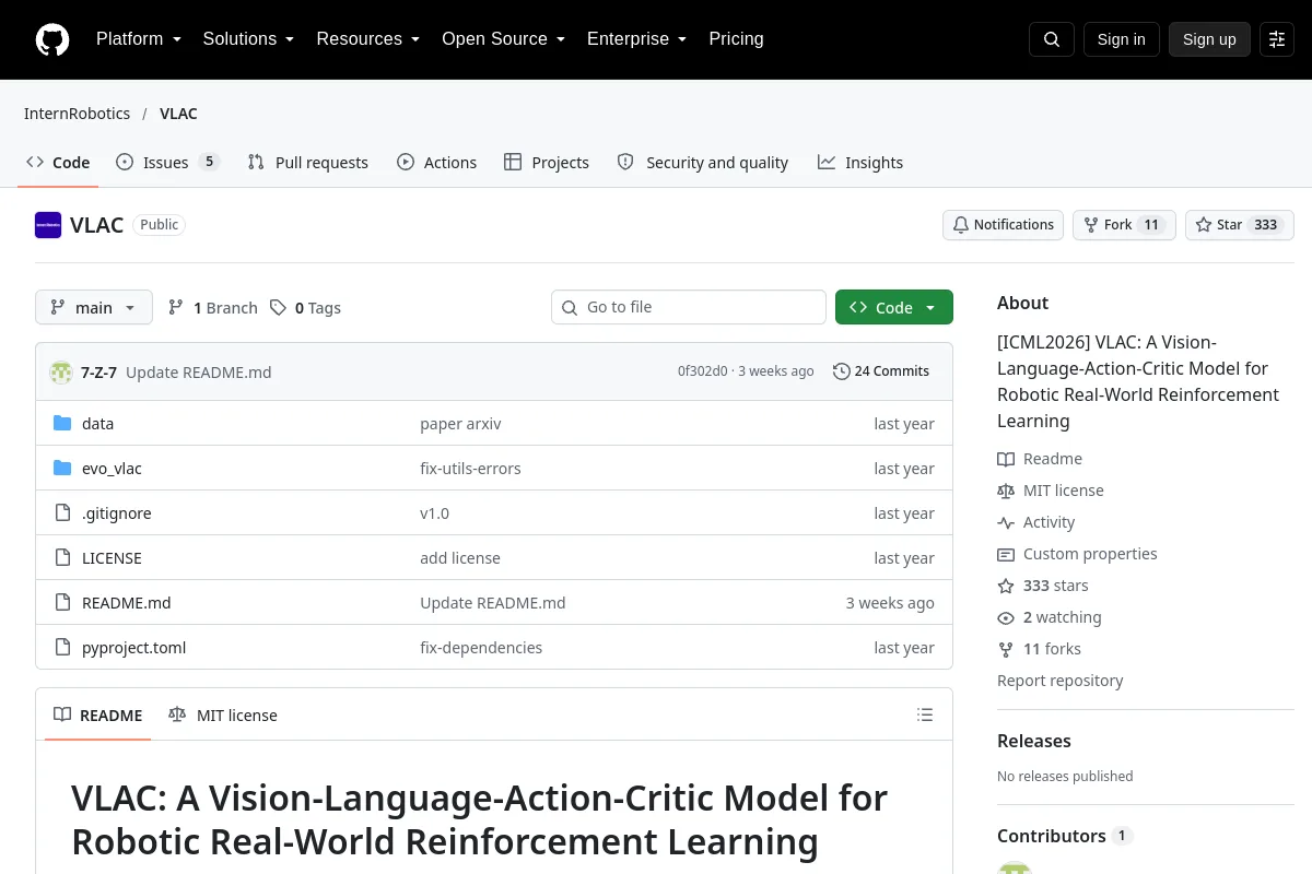 VLAC · InternRobotics website or repository screenshot