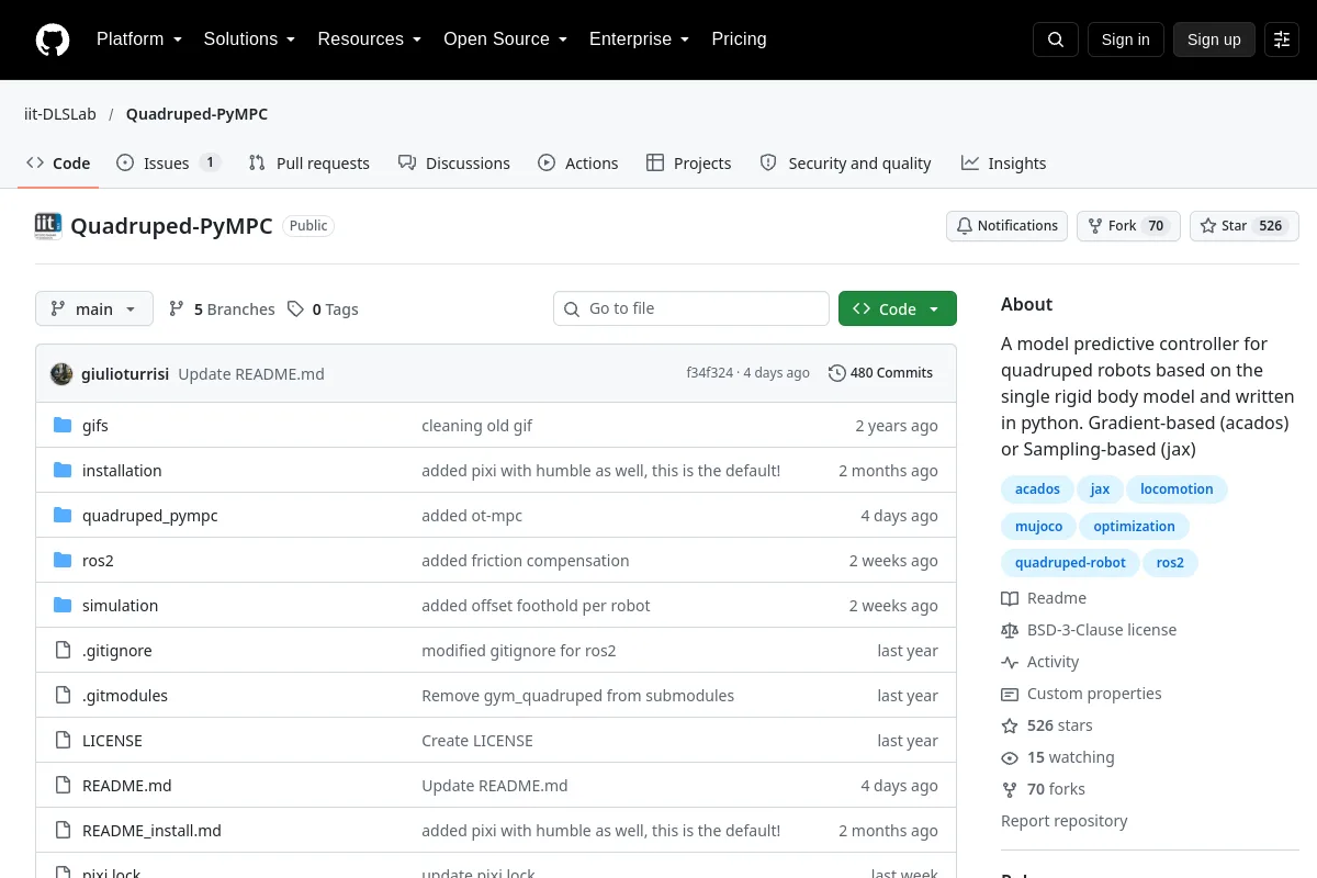 Quadruped-PyMPC · iit-DLSLab resource page screenshot