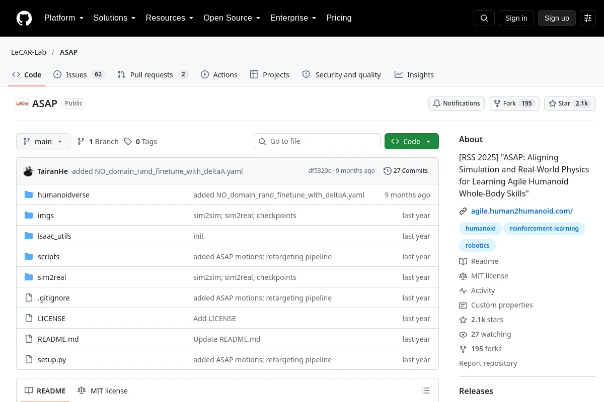 ASAP · LeCAR-Lab website or repository screenshot