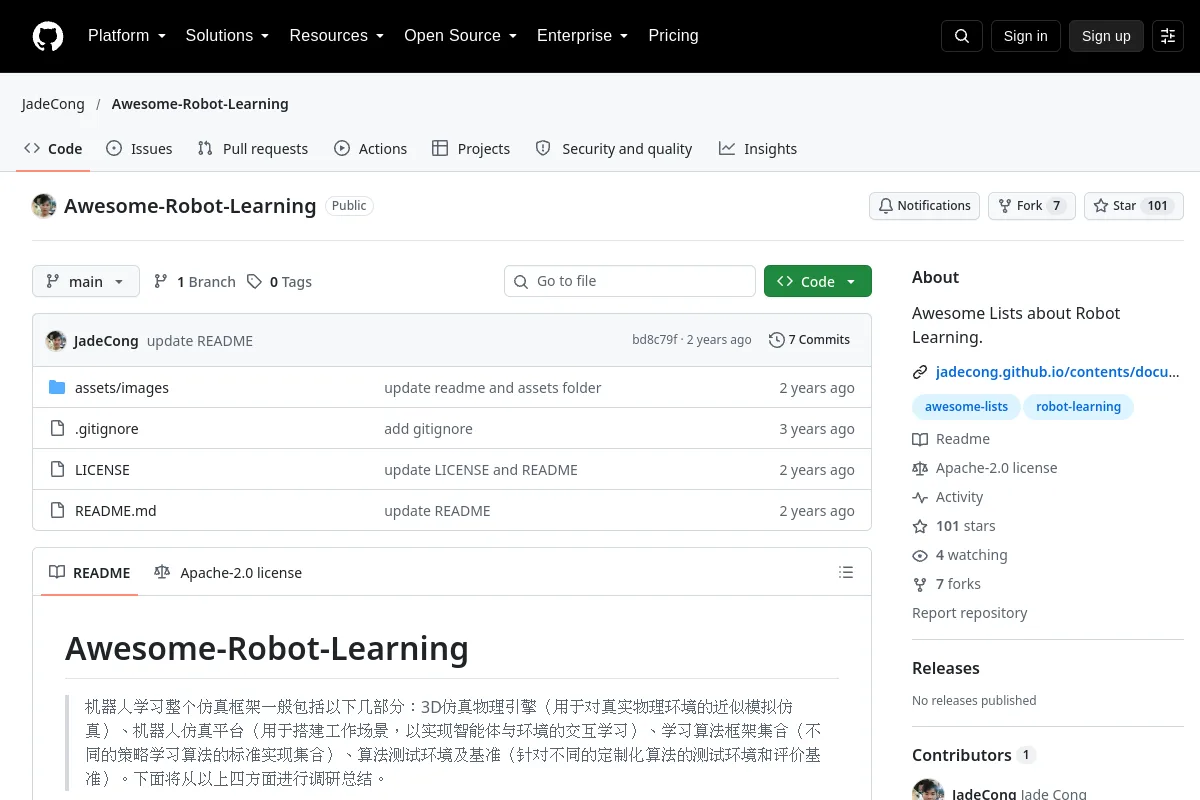 Awesome-Robot-Learning · JadeCong website or repository screenshot