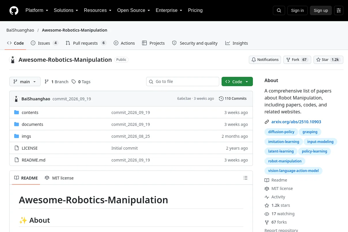 Awesome-Robotics-Manipulation · BaiShuanghao website or repository screenshot