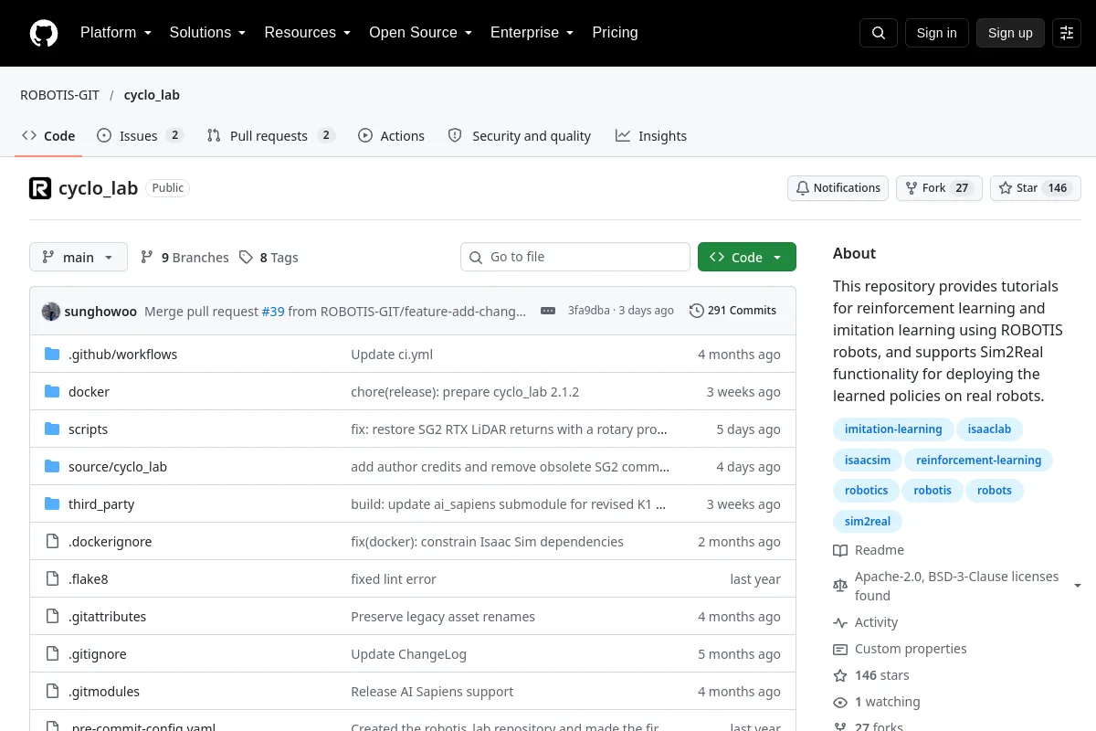 cyclo_lab · ROBOTIS-GIT website or repository screenshot