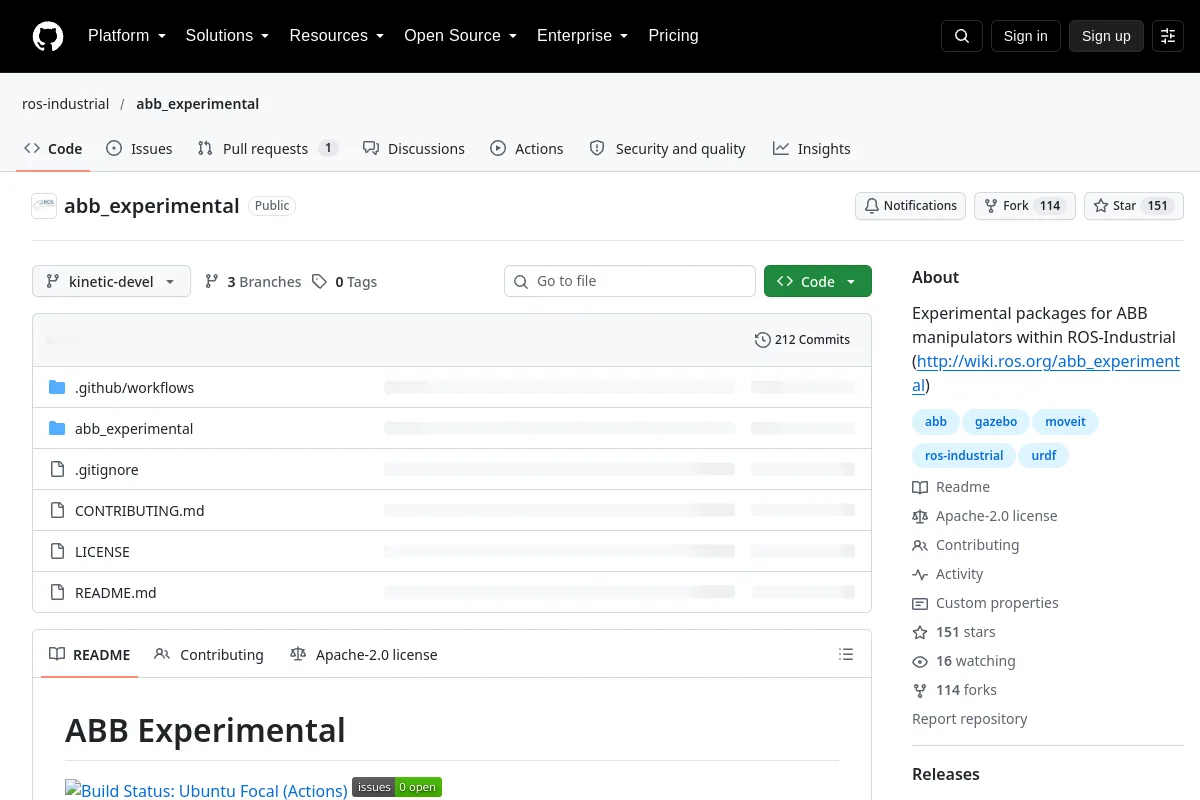 abb_experimental · ros-industrial website or repository screenshot