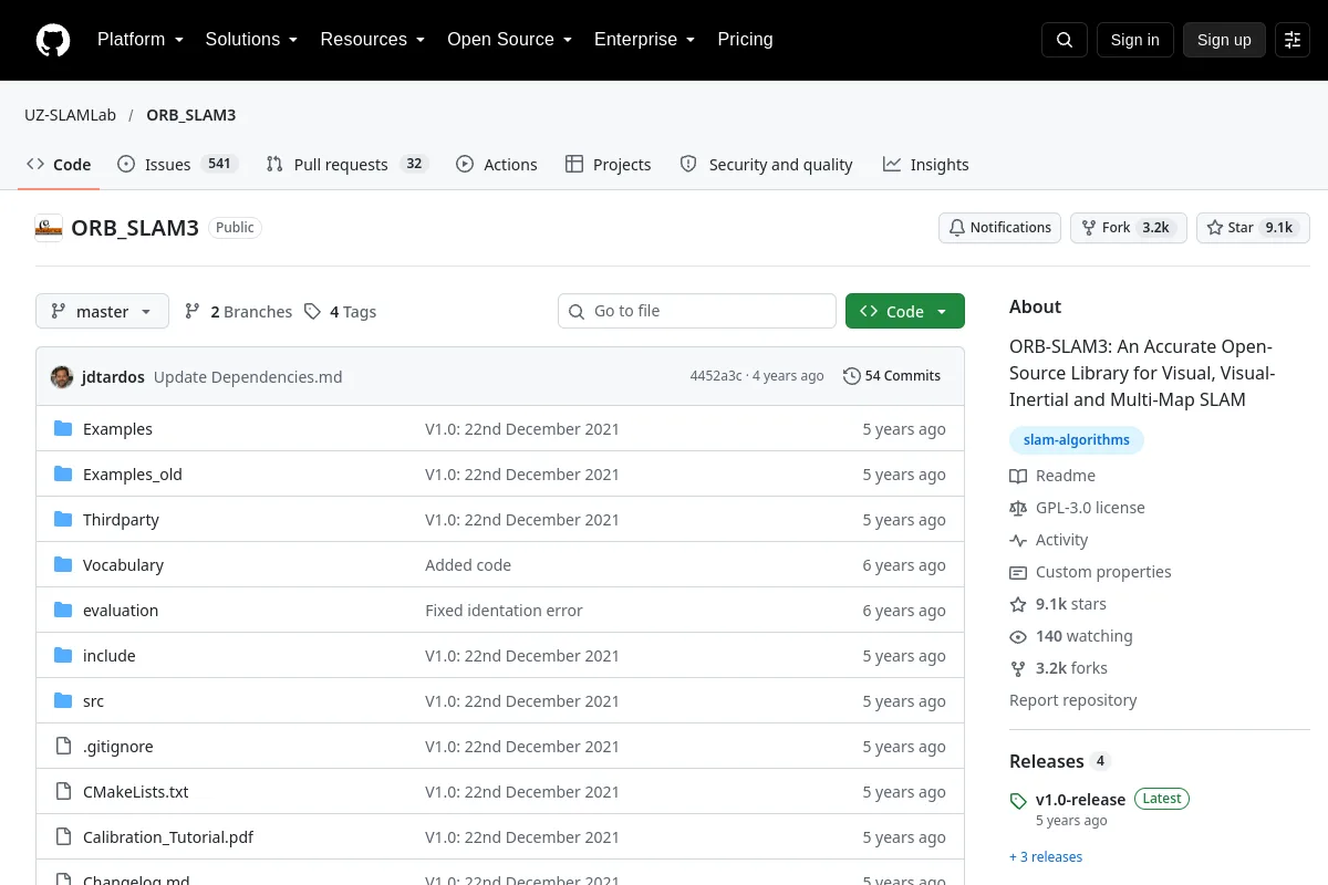 ORB-SLAM3 website or repository screenshot