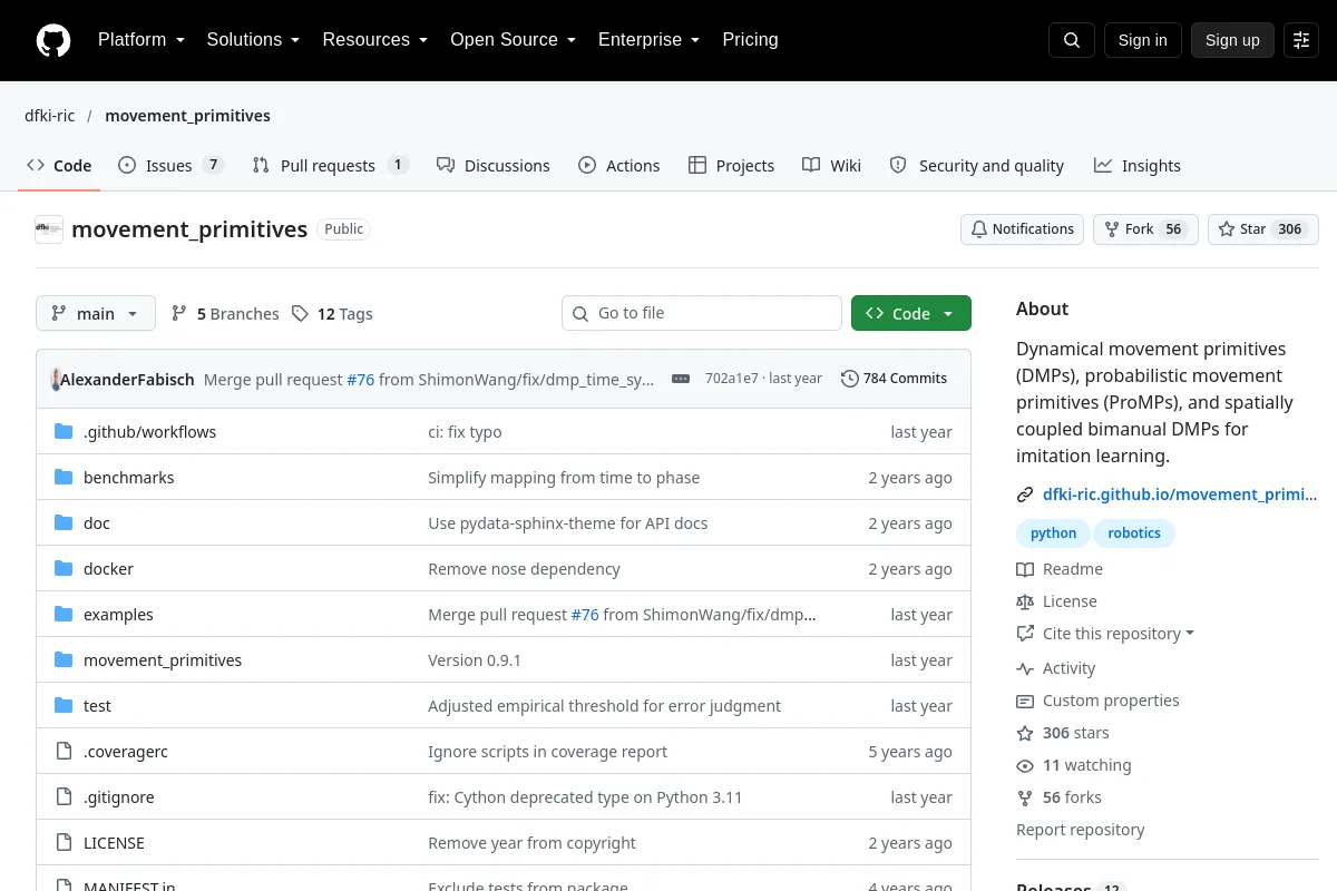 movement primitives · dfki-ric website or repository screenshot