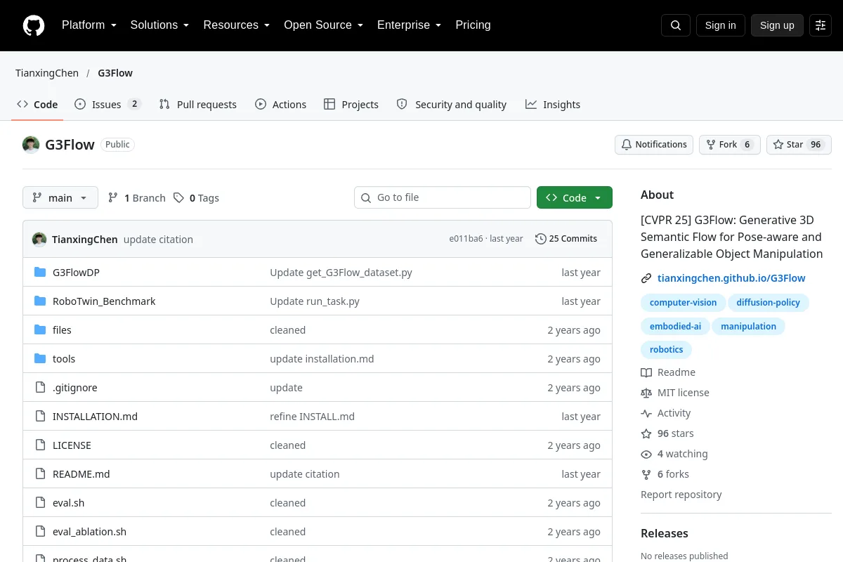 G3Flow · TianxingChen website or repository screenshot