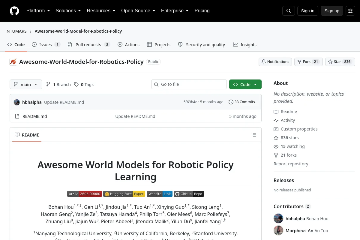 Awesome-World-Model-for-Robotics-Policy · NTUMARS website or repository screenshot
