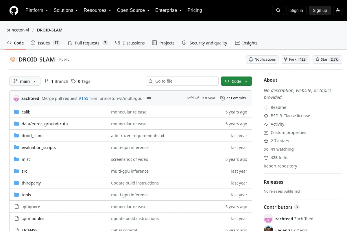 DROID-SLAM · princeton-vl website or repository screenshot