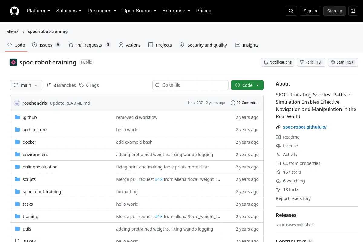 spoc-robot-training · allenai resource page screenshot