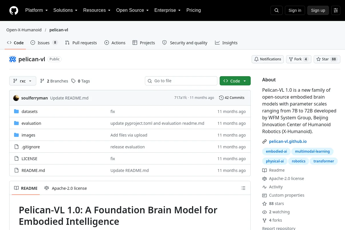 pelican-vl · Open-X-Humanoid website or repository screenshot