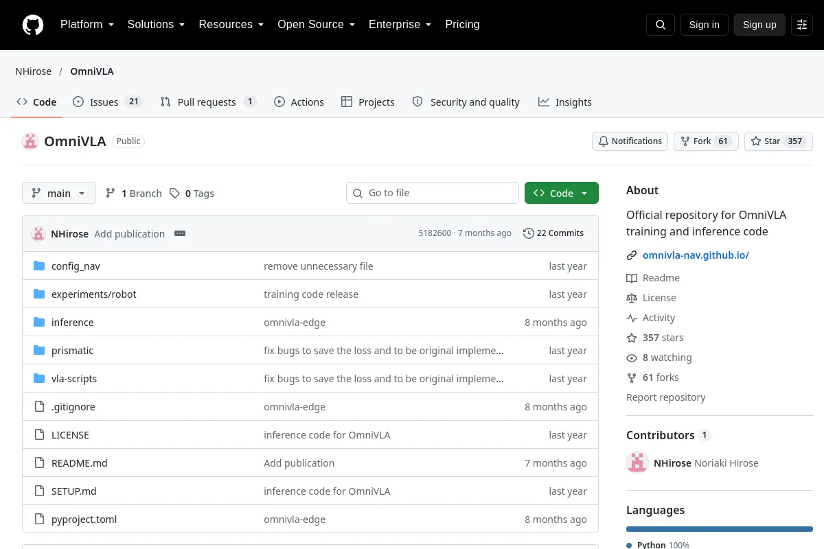 OmniVLA · NHirose resource page screenshot