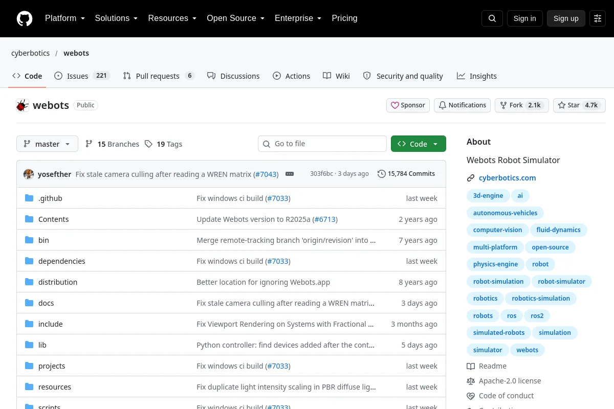 Webots · cyberbotics website or repository screenshot