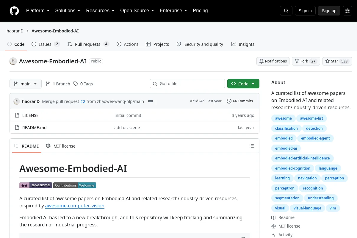 Awesome-Embodied-AI · haoranD website or repository screenshot