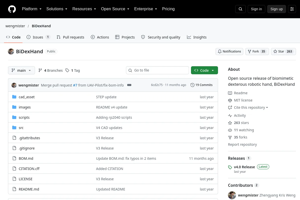 BiDexHand · wengmister resource page screenshot