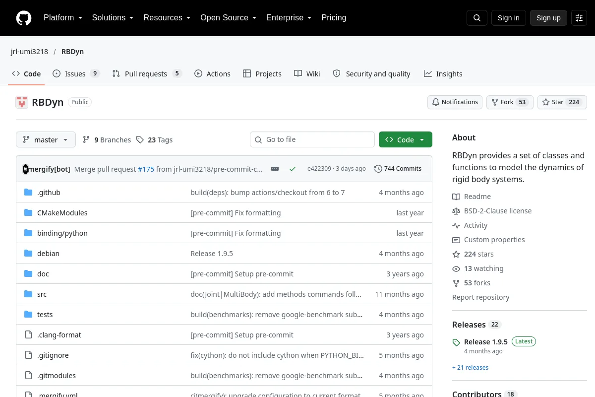 RBDyn · jrl-umi3218 website or repository screenshot