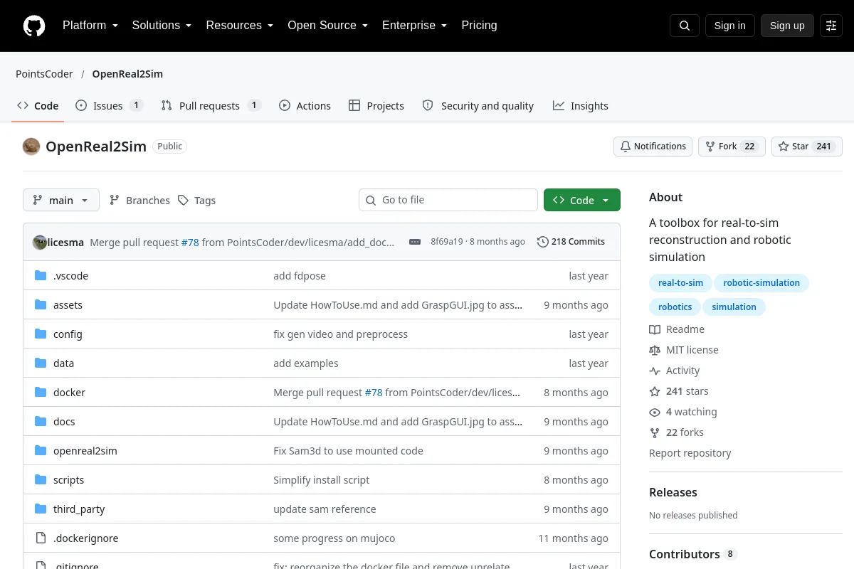 OpenReal2Sim · PointsCoder resource page screenshot
